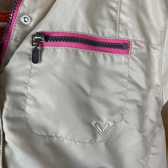 Roxy Junior Large White Pink Flower Embroidered Jacket Removable Hood - Picture 6 of 8